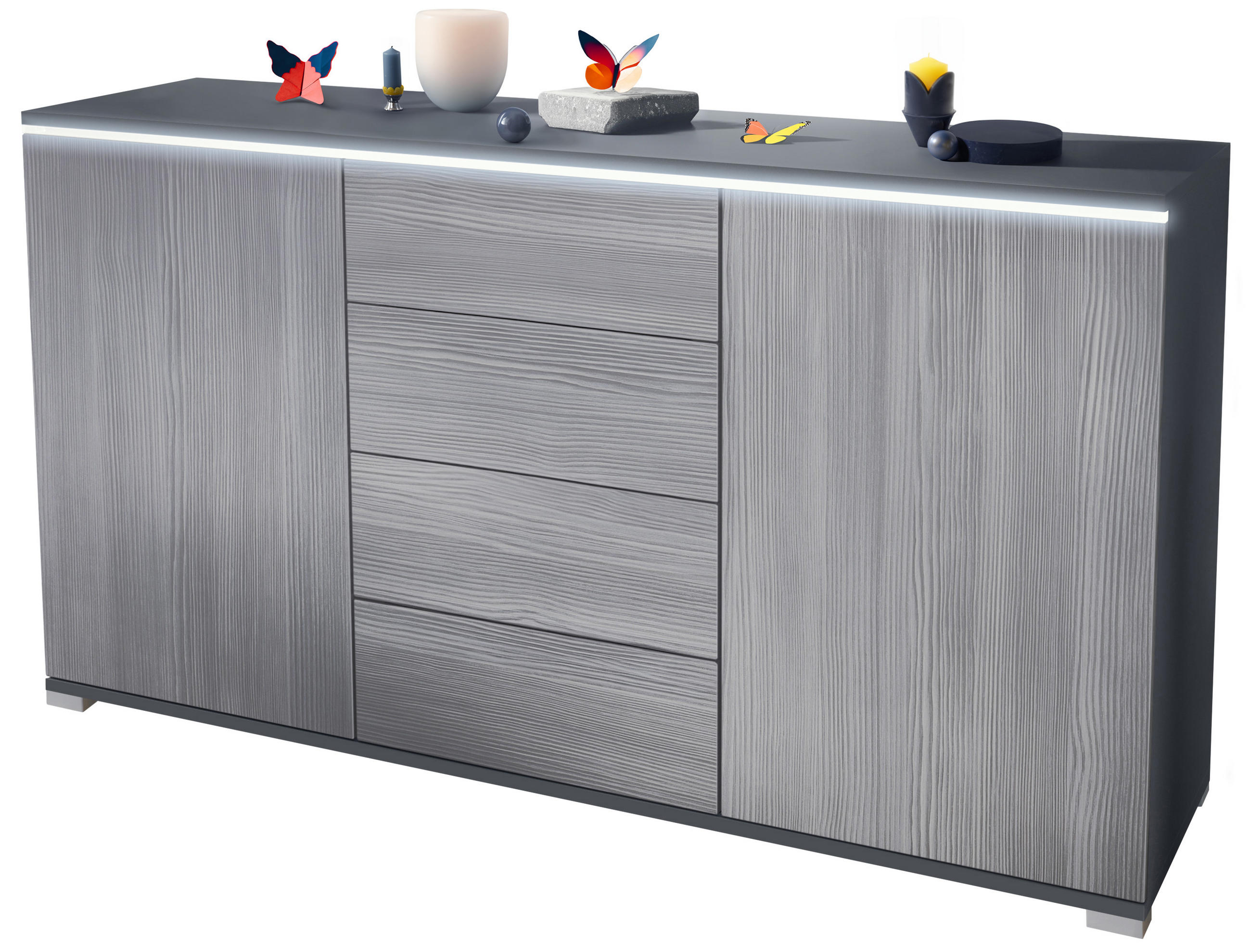 Vladon Sideboard Grau 138.5x75.5x35 cm