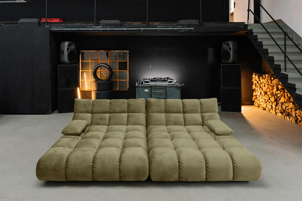 BIG SOFA VIVIEN Grün Velvet - Schwarz/Olivgrün, Kunststoff/Textil (296/85/178cm) - KAWOLA