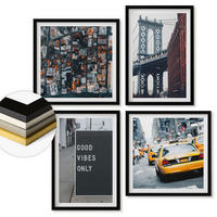 WANDBILDER 4er-Set - 50x50 cm & 40x60 cm Schwarzer Rahmen - Brückenstadt-Inschriften aus der Vogelperspektive - Schwarz, Kunststoff (50/50cm) - ArtPrintCave