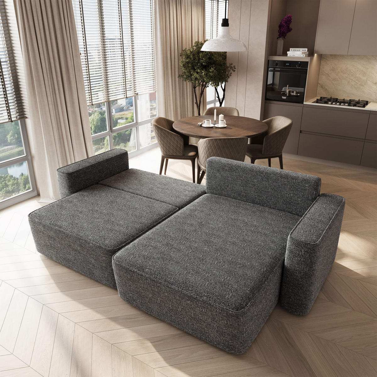 ECKSOFA BELISE BL Grau Chenille mit Schlaffunktion - Grau, Holz/Textil (252/162cm) - MASSENO