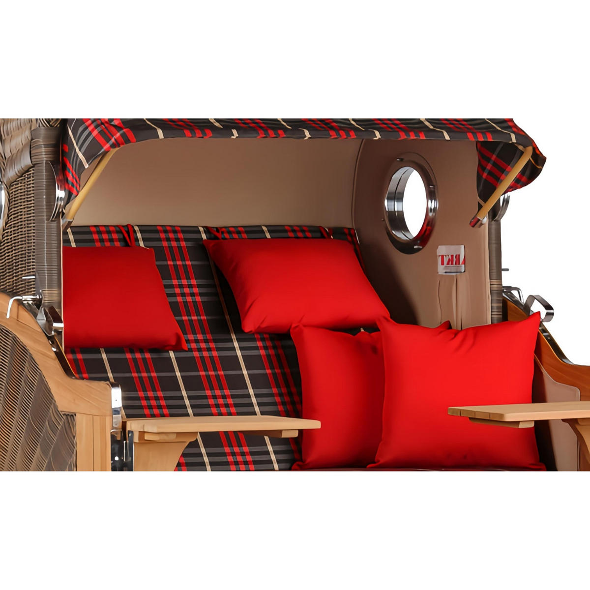 STRANDKORB Düne Grande Bullauge Teak PE Grey Dessin 529 - Rot/Braun, Metall (142/170/95cm) - Mr. Deko