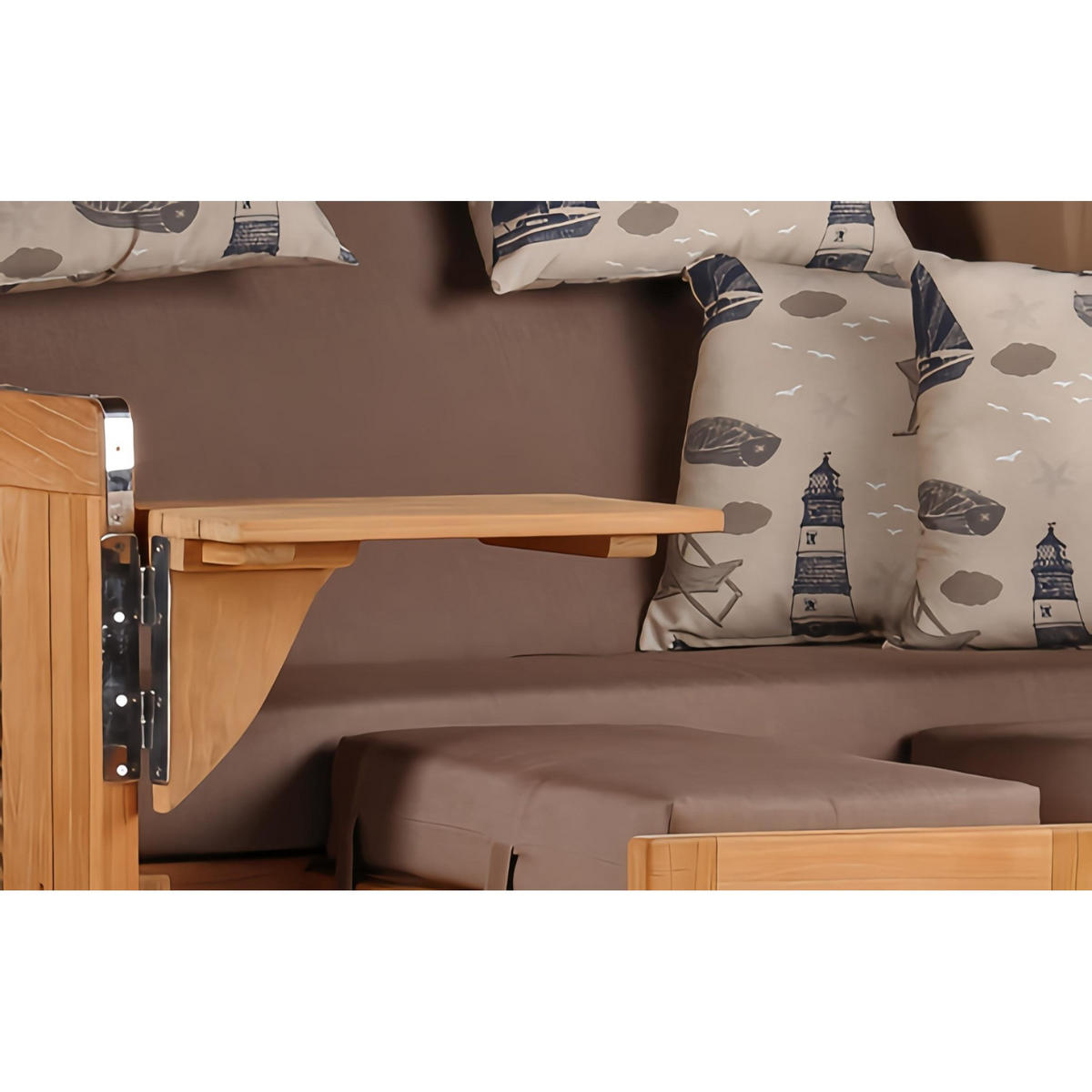 STRANDKORB Düne Grande Bullauge Teak PE Grey Dessin 540 - Taupe/Braun, Metall (142/170/95cm) - Mr. Deko
