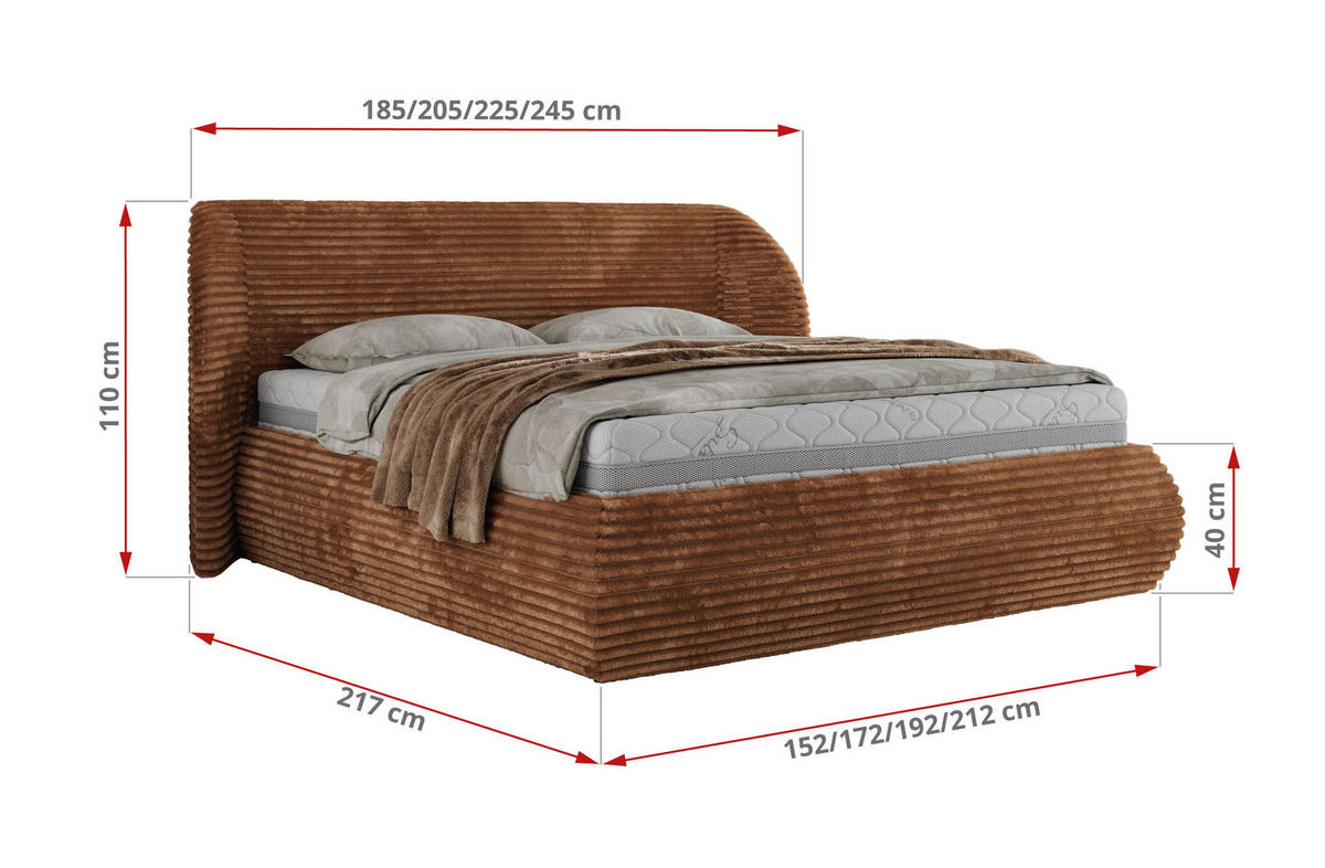 POLSTERBETT CAELA CLASSIC 200/200 - Orange Cord - MIRO LUX - Orange, Textil (200/200cm) - MKS