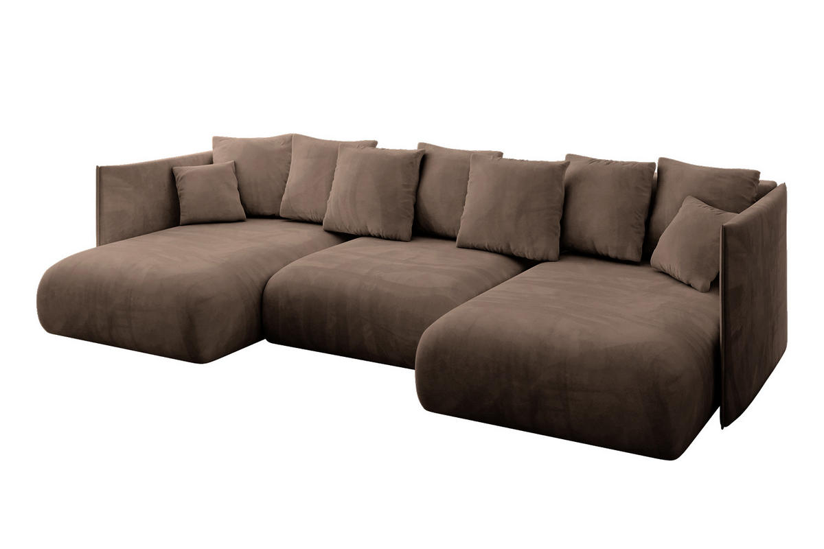 WOHNLANDSCHAFT mit Schlaffunktion und Bettkasten ONESK-U 304x165x40 Braun Velours - Braun, Holzwerkstoff/Kunststoff (304/90/165cm) - ALTDECOR