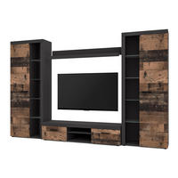 WOHNWAND Spacoro XL Matera, Oldwood 300/190/40 cm Viel Stauraum ohne LED - Dunkelgrau/Bronzefarben, Holzwerkstoff/Kunststoff (300/190/40cm) - AX Living