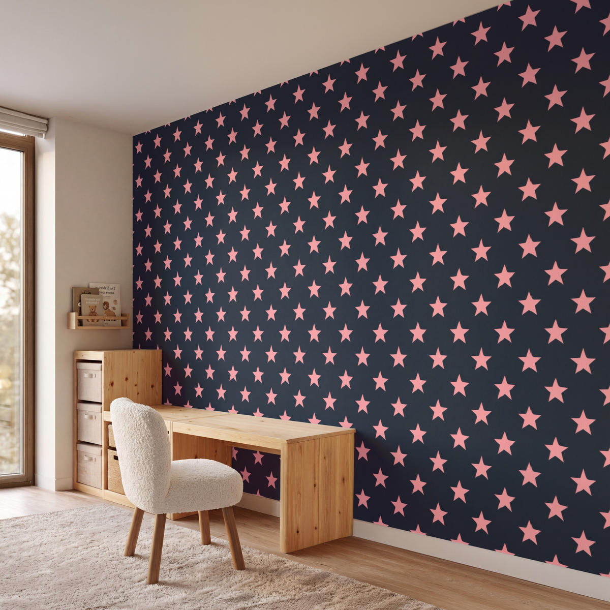 KINDERTAPETE - Muster - Sterne - Rosa - 350x240 cm - Anthrazit, Papier (350/240cm) - OnlyWow