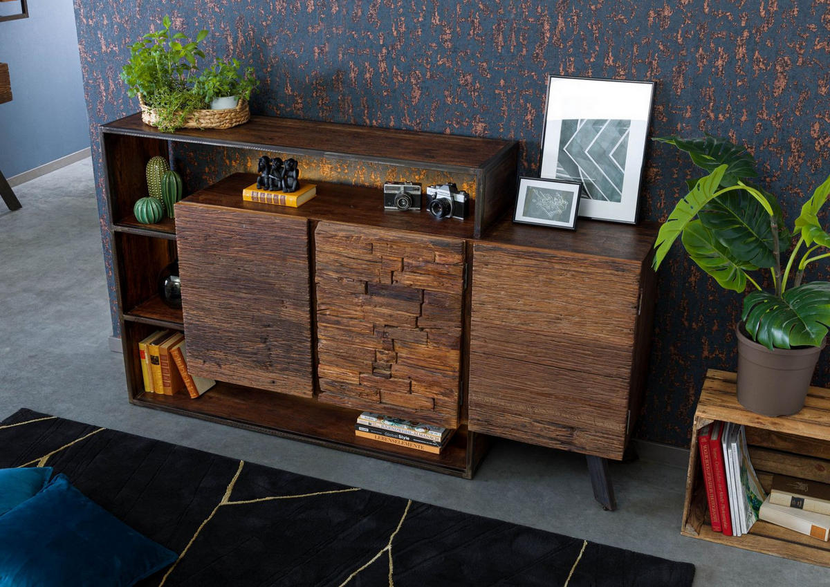 KOMMODE Akazie / Altholz 175x40x100 braun lackiert SEVILLA #05 - Braun, Holz (175/100/40cm) - Massivmoebel24