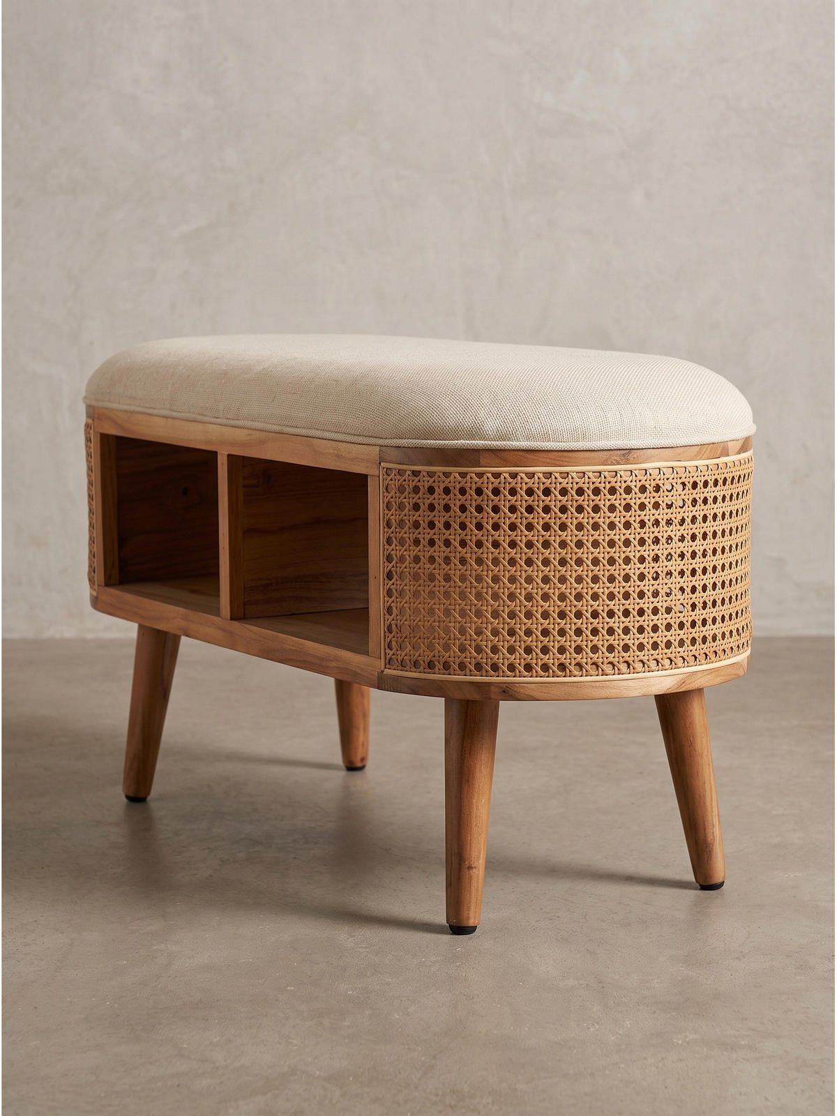 SITZBANK ASCOLI, Jutestoff, Akazie-Weiß, 90 x 45 x 45 cm - Hellbraun/Creme, Akazienholz/Holz (90/45/45cm) - KADIMA DESIGN