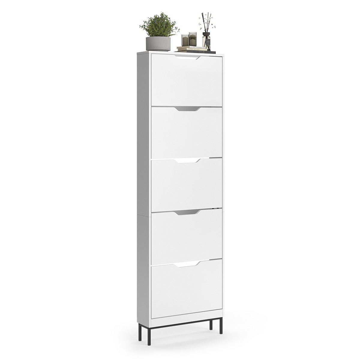 SCHUHKIPPER Luca, Weiß, 59 x 192 cm mit 5 Kippfächern - Weiß, Holzwerkstoff (59/192/17cm) - Vicco