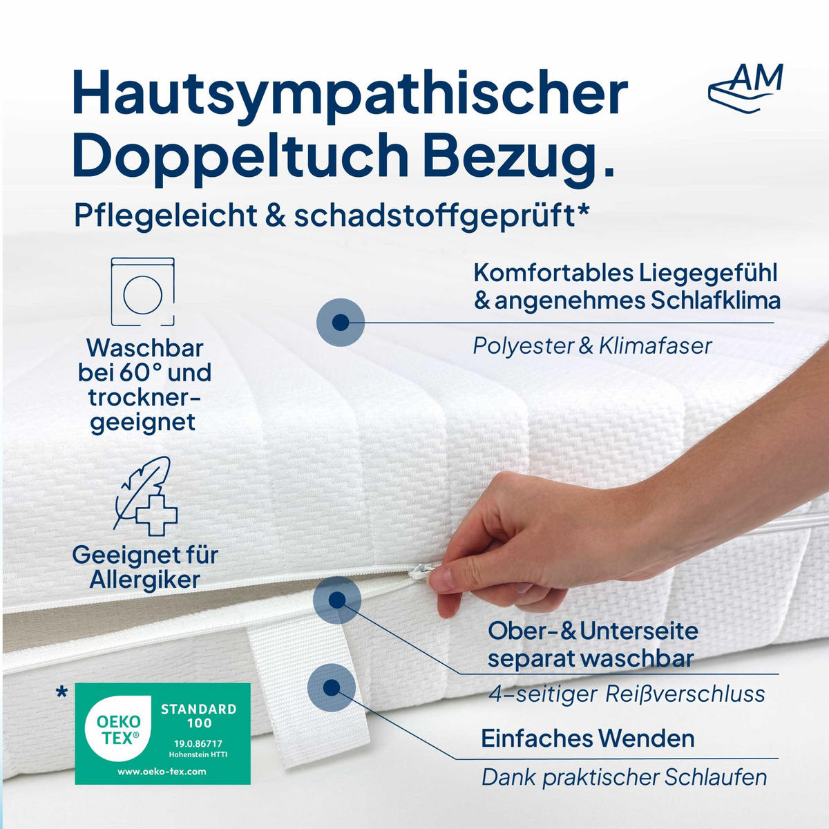 VISCOMATRATZE 180/200 cm H3 - 20cm Höhe & Toledo Bezug - Weiß, Textil (180/200cm) - AM Qualitätsmatratzen