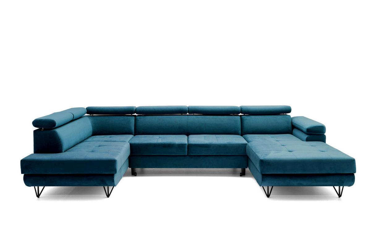 ECKSOFA U-Form JUNIOR U Links mit Schlaffunktion 128x254 Velours Smaragdgrün - Smaragdgrün/Schwarz, Holz/Textil (323/90/184cm) - Muffo
