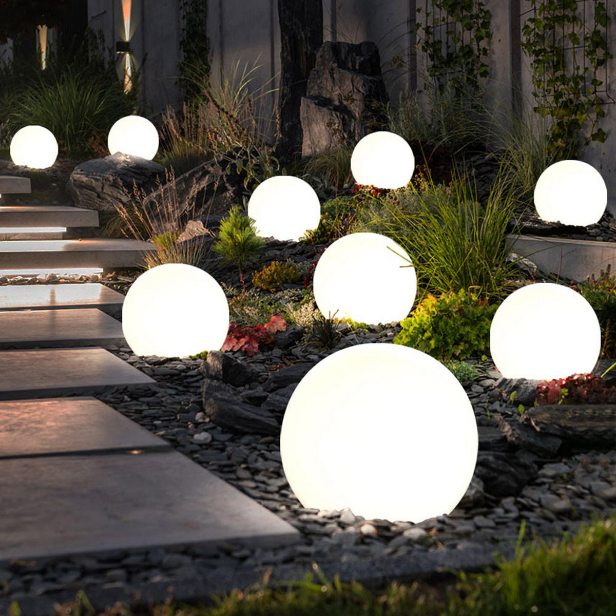 LED AUSSENLEUCHTE Solarkugel Weiß 3er Set - Weiß, Kunststoff (10/10/38cm)