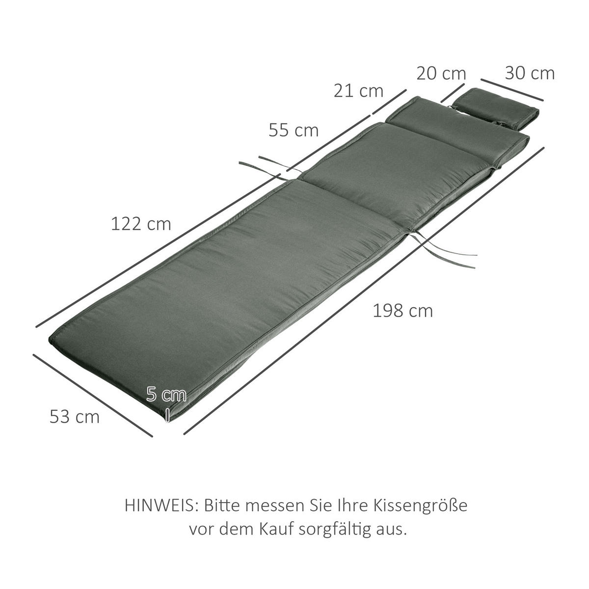 LIEGENAUFLAGE aus Polyester 198x53x5 cm Grau mit abnehmbarem Bezug - Grau, Textil (53/5/198cm) - Modfu