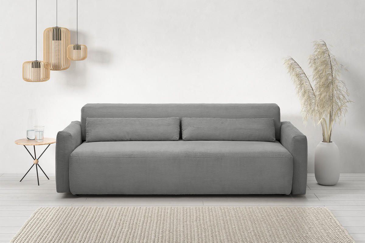 SCHLAFSOFA NEO Grau Cord - Schwarz/Grau, Kunststoff/Textil (233/75/108cm) - KAWOLA