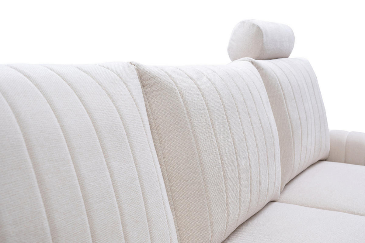 ECKSOFA VERONA R-S Creme Geflochtener Stoff mit Schlaffunktion - Creme, Holz (251/164cm) - MASSENO