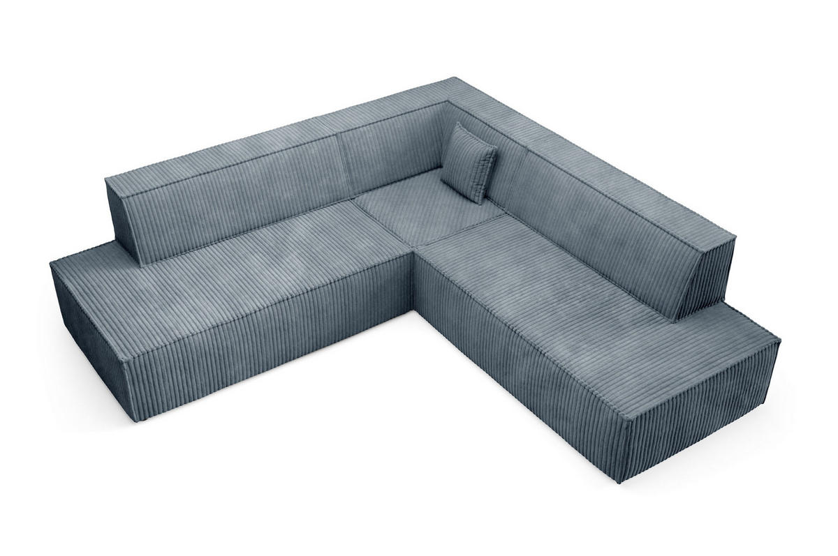 ECKSOFA TESSO II L-S Grau Kordstoff mit Schlaffunktion - Grau, Holz (254/254cm) - MASSENO