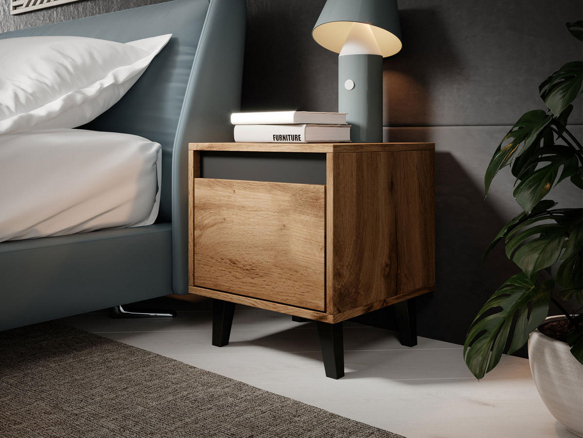 NACHTTISCH-SET Nord (2 Stück) - Eiche Wotan/Schwarz, Holzwerkstoff/Kunststoff (40/45/38cm) - MIRJAN24