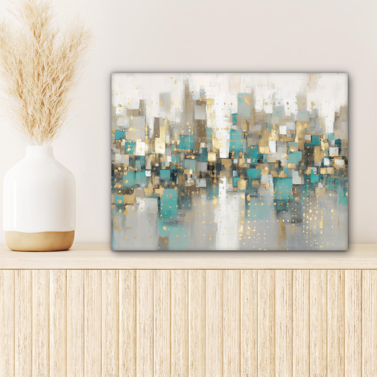 LEINWANDBILD Abstrakt - Blöcke - Gold - Skyline Wandbild 40x30 cm - Beige, Textil (40/30cm) - MuchoWow