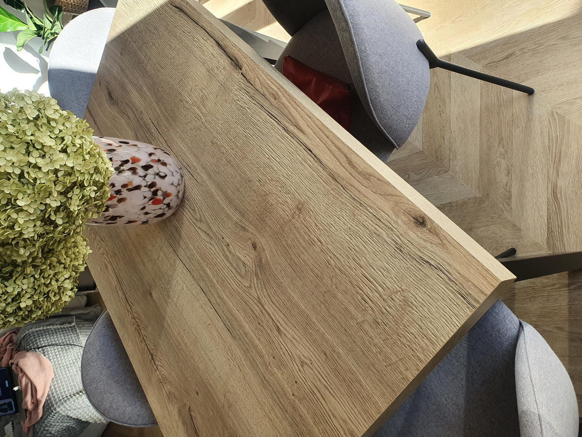 ESSZIMMERTISCH SKANDI, ausziehbarer Tisch: 120-160X80X78 cm, Farbe: HALIFAX, mit Holzbeinen in Farbe Schwarz - Schwarz/Naturfarben, Holzwerkstoff (120/80/78cm) - Alpi-Möbel