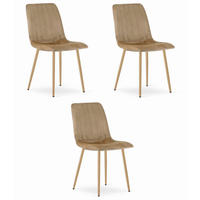 ESSZIMMERSTUHL 3er Set Brauner Velours, Gepolsterte Sitzfläche, Metallfüße in Holzoptik, Modernes Design - Braun, Textil (46/89/40cm) - Best For Home