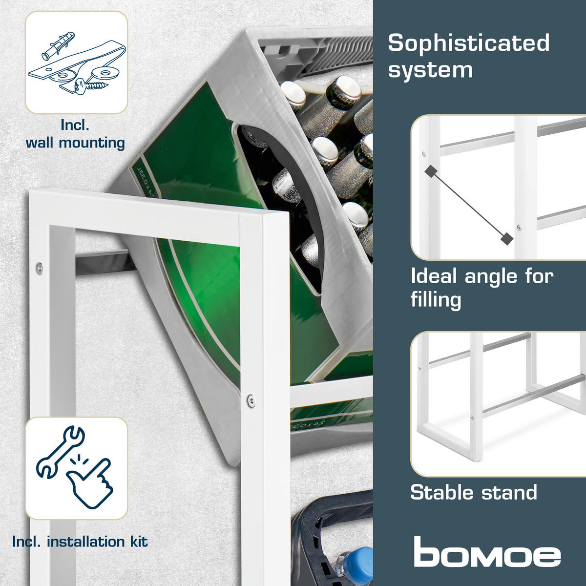 GETRÄNKEREGAL Mattis Weiß - Weiß, Naturmaterialien/Bambusholz (55/112/32cm) - BoMoe