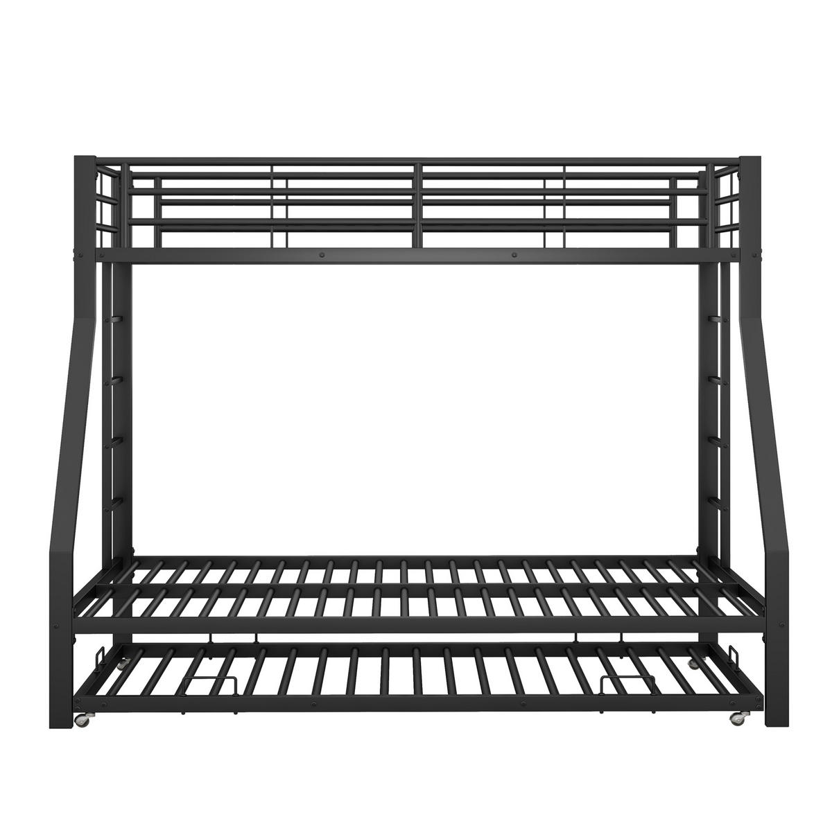 POSCHODOVÁ posteľ 204/145/160 cm čierna s výsuvným lôžkom a obojstranným rebríkom z kovu - čierna, kov (90/190cm) - OKWISH