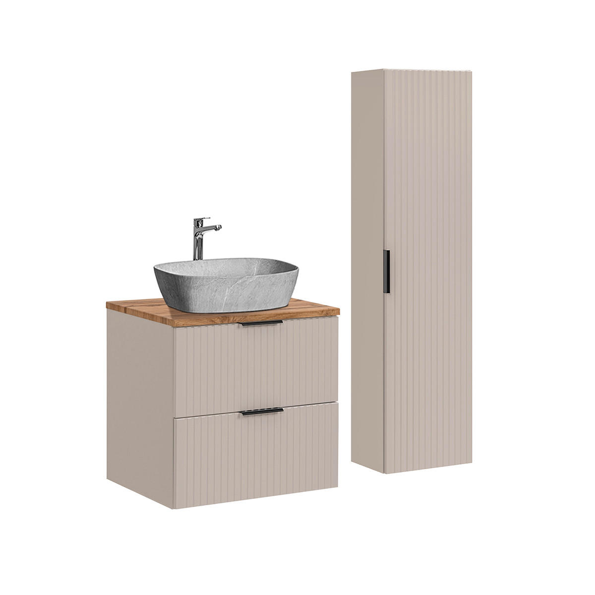 BADMÖBEL 60.6cm Adriel 2er-Set Beige - Beige, Holzwerkstoff (60.6/59/46cm) - Petits-meubles