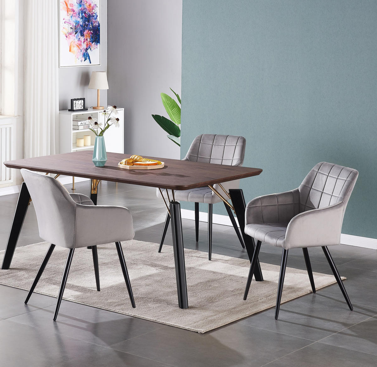 ESSZIMMERSTUHL Samt 6-teilig Hellgrau - Hellgrau, Metall (55/82/59cm) - Life Interiors