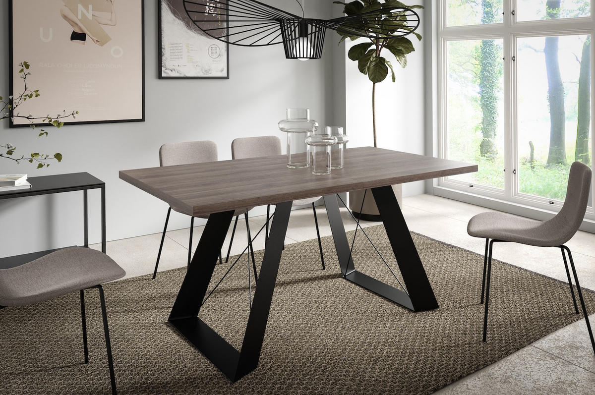 ESSZIMMERTISCH Corso Sherman Eiche Anthrazit / Schwarz 160/260 / 90 / 76cm - Anthrazit/Schwarz, Holz/Holzwerkstoff (90/160/76cm) - Feldmann-Wohnen