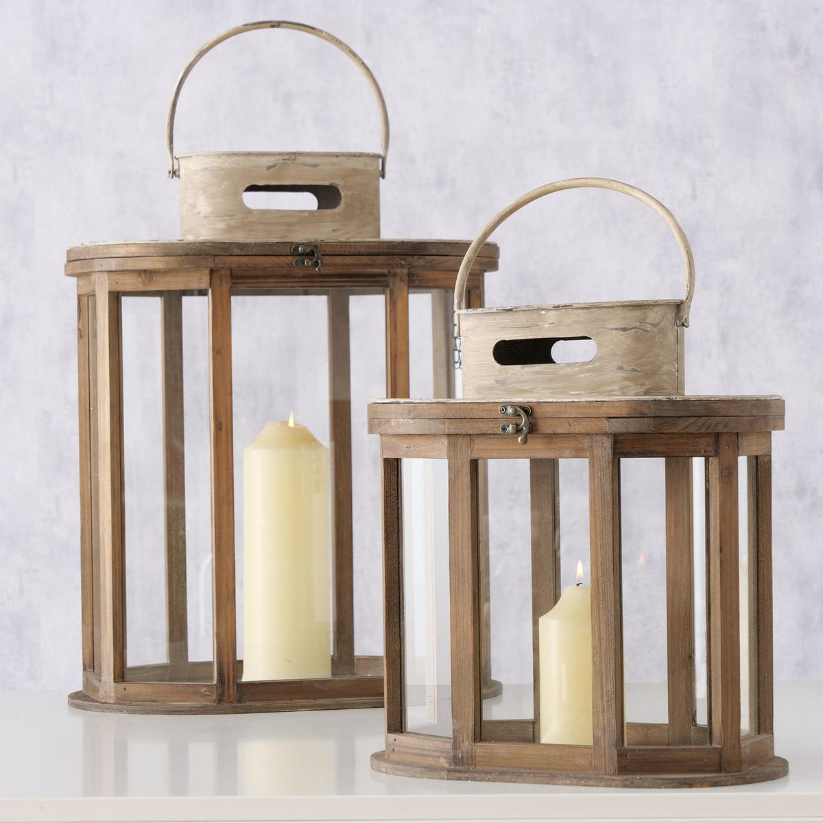 HOLZLATERNEN 2er-Set Laurie - Braun, Holz (28/56/45cm) - Boltze Home
