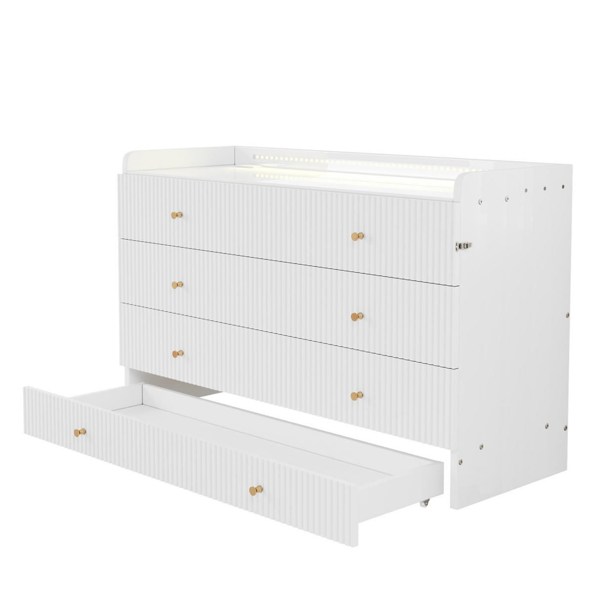 BETT 140/200 cm Weiß mit LED-Beleuchtung und USB-Anschluss - Weiß, Holzwerkstoff (140/200cm) - Flora Grace