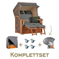 STRANDKORB Komplett-Set Seeblick - Braun/Grün, Naturmaterialien/Metall (125/170/80cm) - Mr. Deko