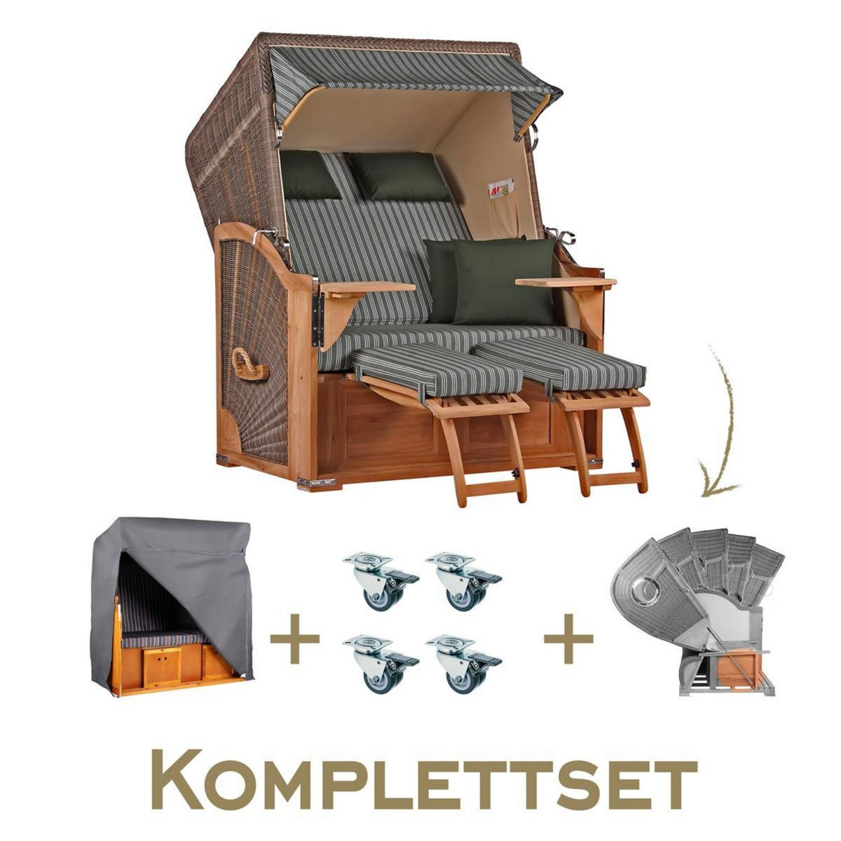 STRANDKORB Komplett-Set Seeblick - Braun/Grün, Naturmaterialien/Metall (125/170/80cm) - Mr. Deko