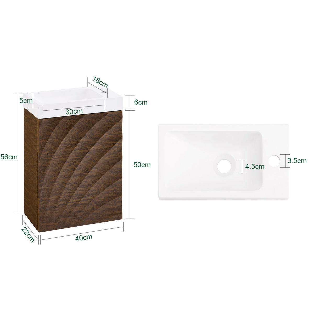 WASCHBECKENUNTERSCHRANK Braun - Braun/Weiß, Keramik/Holzwerkstoff (40/56/22cm) - SoBuy