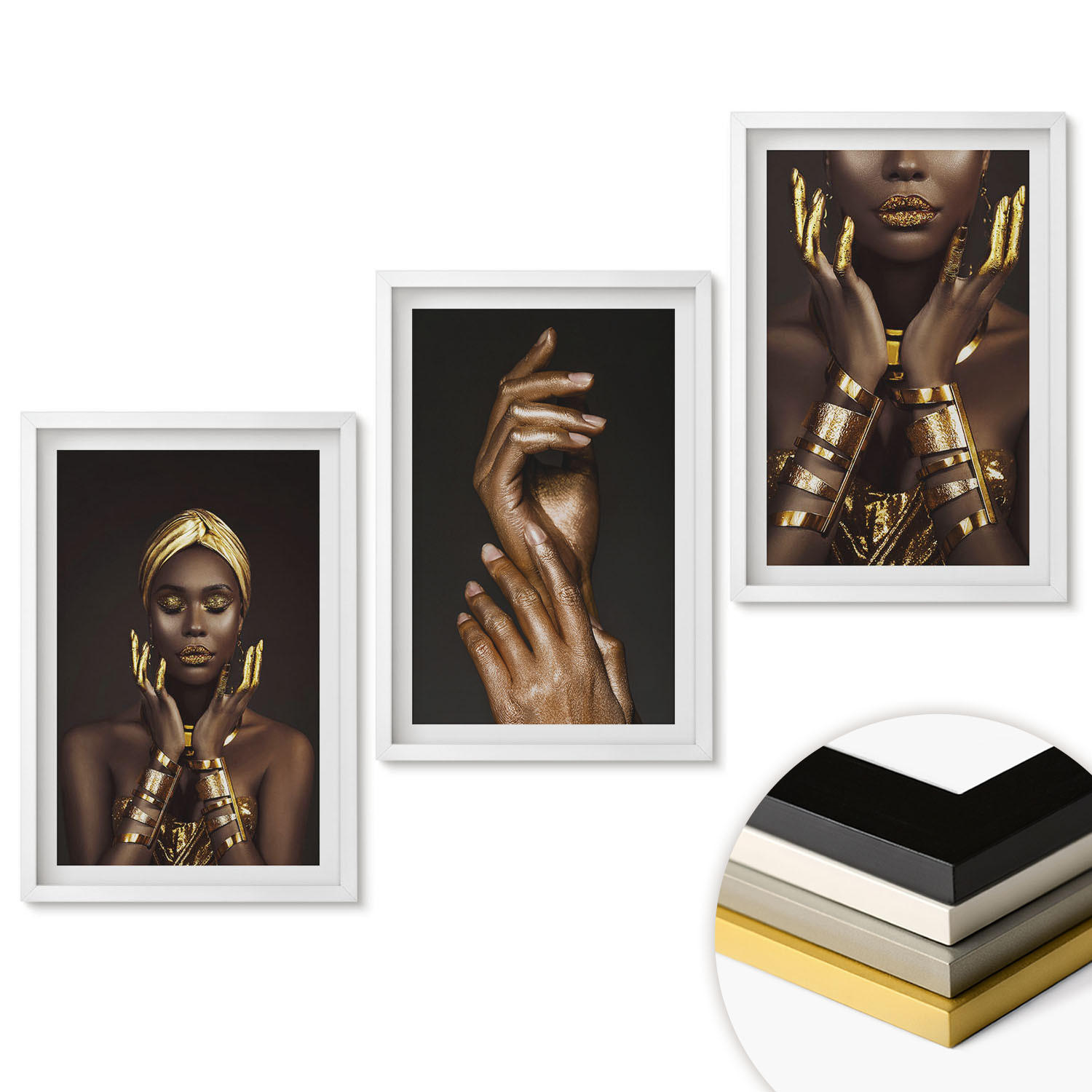WANDBILDER 3er-Set - 40x60 cm Weißer Rahmen - Porträts afrikanischer Frauen - Weiß, Kunststoff (40/60cm) - ArtPrintCave