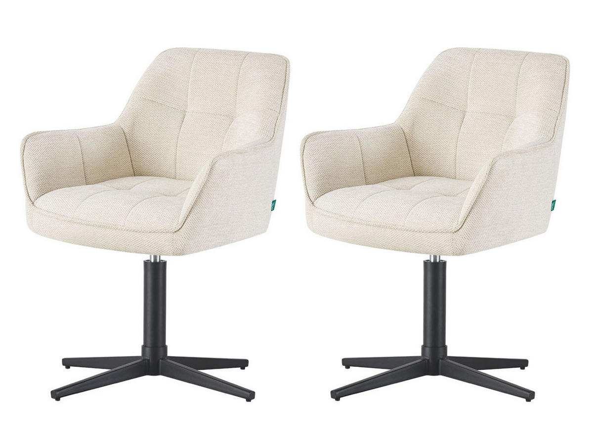 ESSZIMMERSTUHL THOMAS-KIRA 2er-Set 360°drehbar - Creme/Schwarz, Textil (61/81/62cm) - DUBI Möbel
