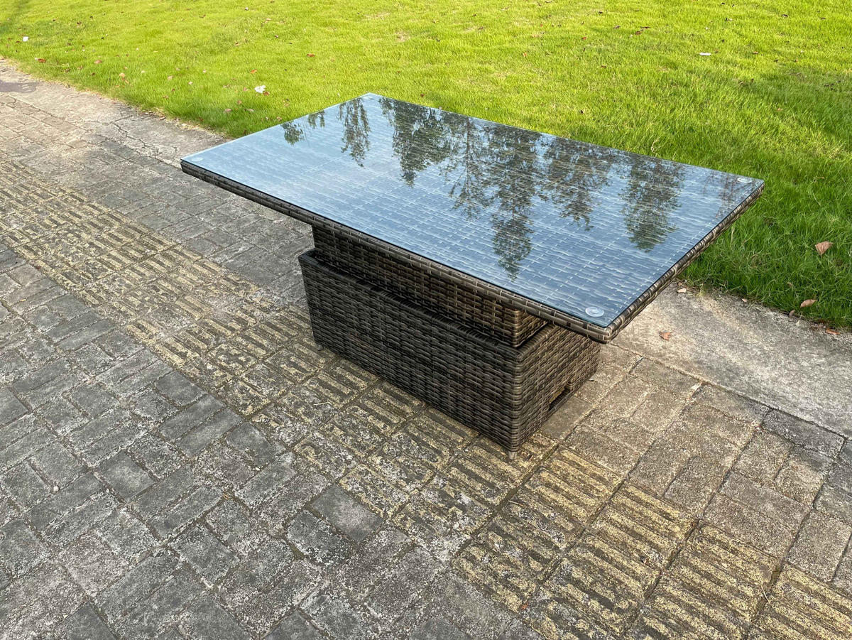 GARTENSOFA SET Polyrattan 8-Sitzer - Dunkelgrau/Grau, Glas/Kunststoff - Fimous