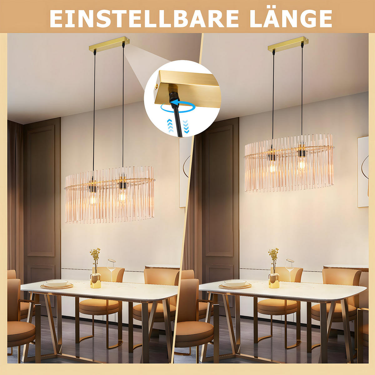 PENDELLEUCHTE Ivy 25/60/150 cm - Goldfarben, Glas (25/60/150cm) - ZMH