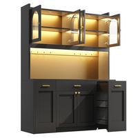 BUFFET DE-38485 120/40/187 cm mit LED und 3 Glasvitrinen Schwarz - Schwarz, Holzwerkstoff (120/187/40cm) - ComfortXL