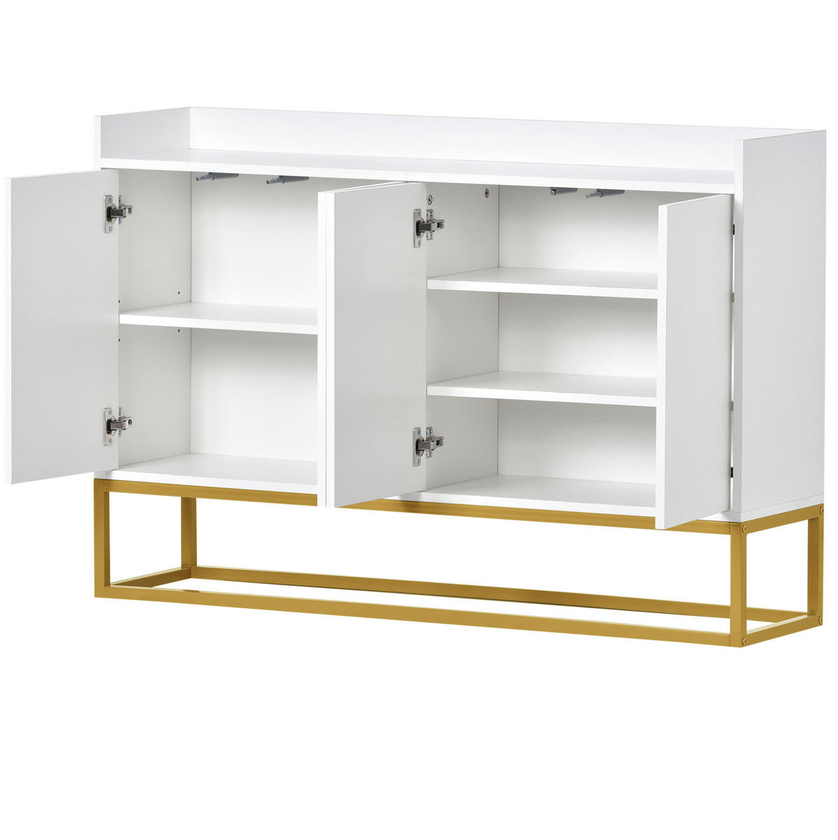 SIDEBOARD 120/30/80 cm in Weiß, grifflos mit 4 Türen & Metallrahmen - Weiß, Holzwerkstoff (120/80/30cm) - BEAOK