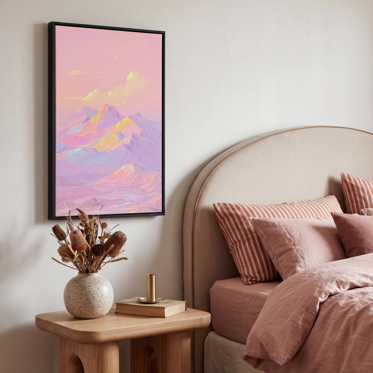 LEINWAND Bilder mit Rahmen - Berggipfel - Wolken - Verträumt - 40x60 - Hellrosa, Textil (40/60cm) - MuchoWow