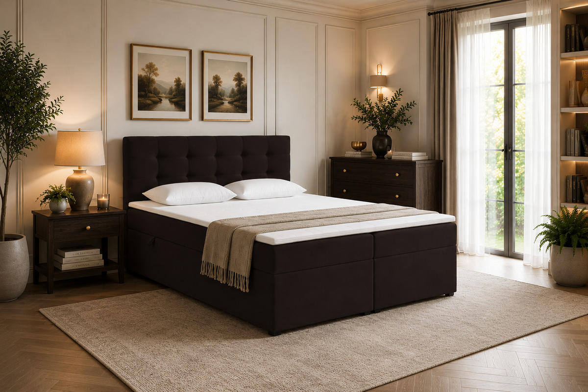 BOXBETT VELLIS mit Topper und Bettkasten, Braun, 120x200 cm - Braun, Textil (120/200cm) - KS Home Concept