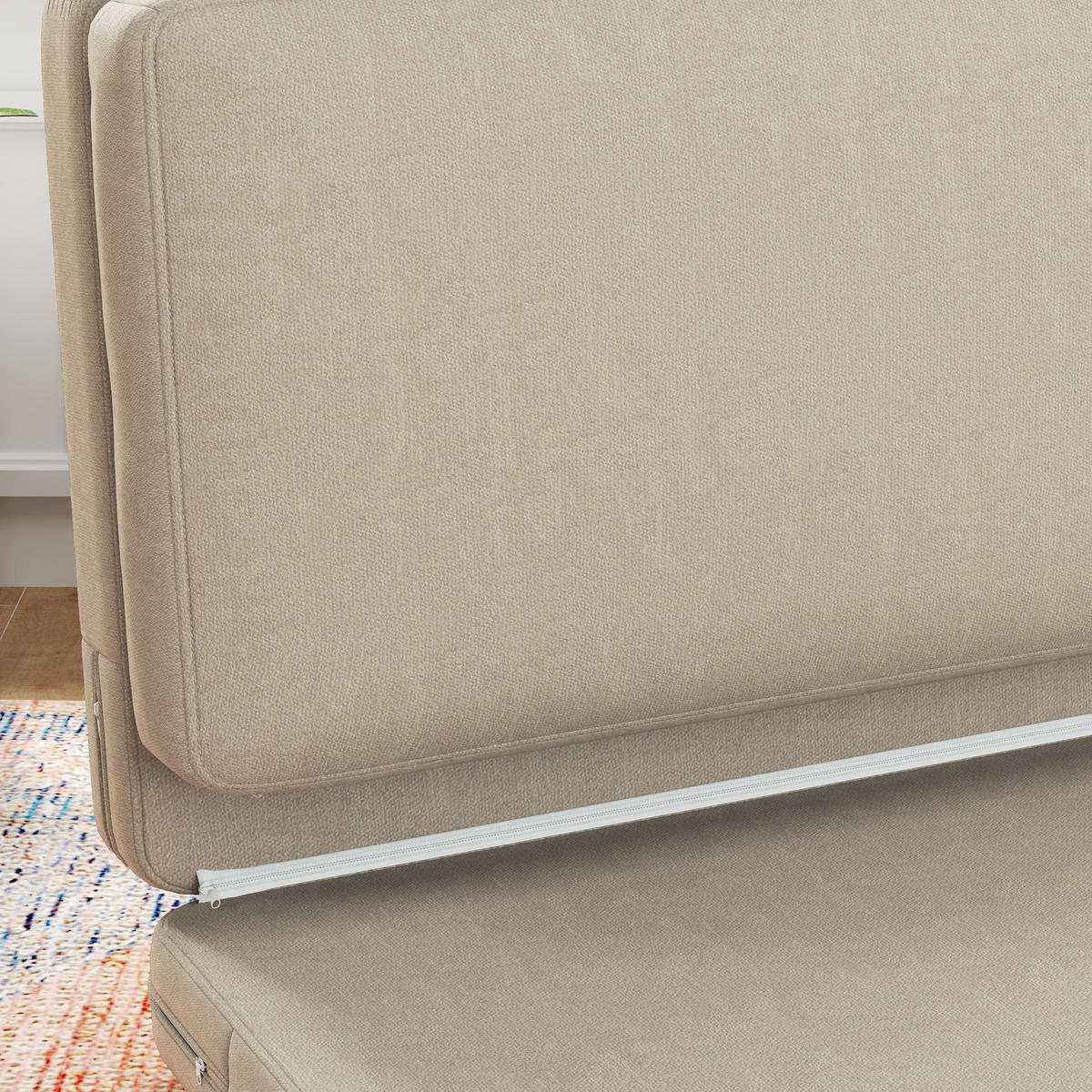 BODENSOFA 3-in-1 Klappbar Schlafsofa mit Samtoptik für Schlafzimmer, Wohnzimmer - Beige, Textil (120/10/275cm) - HOMCOM