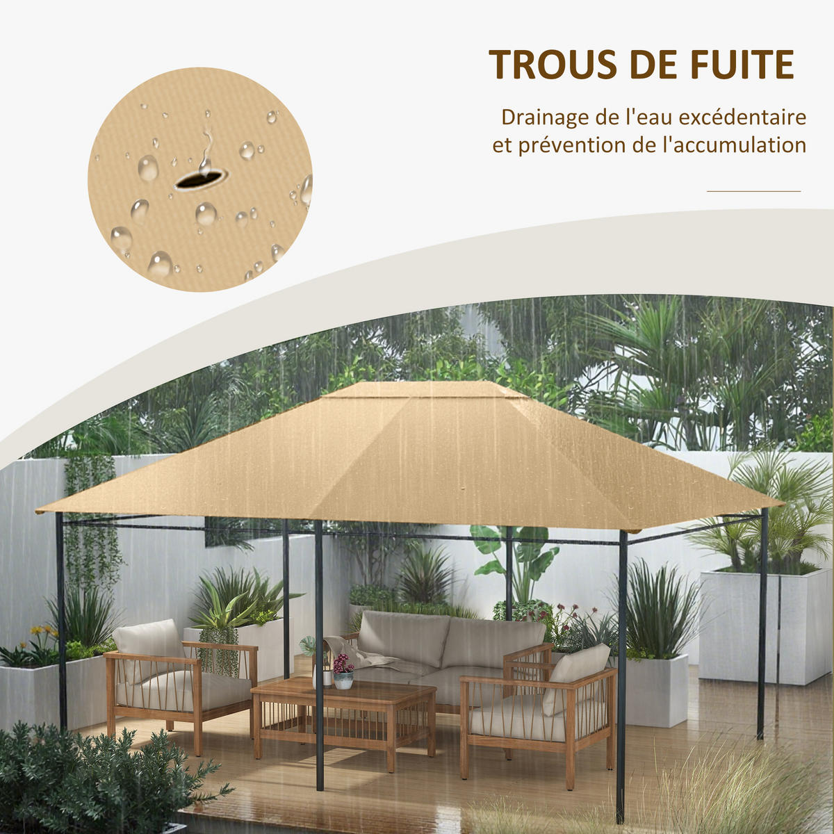ERSATZDACH DE-12608 300/400 cm 180 g/m² mit Belüftung Beige - Mokka, Textil (297/1/397cm) - ComfortXL