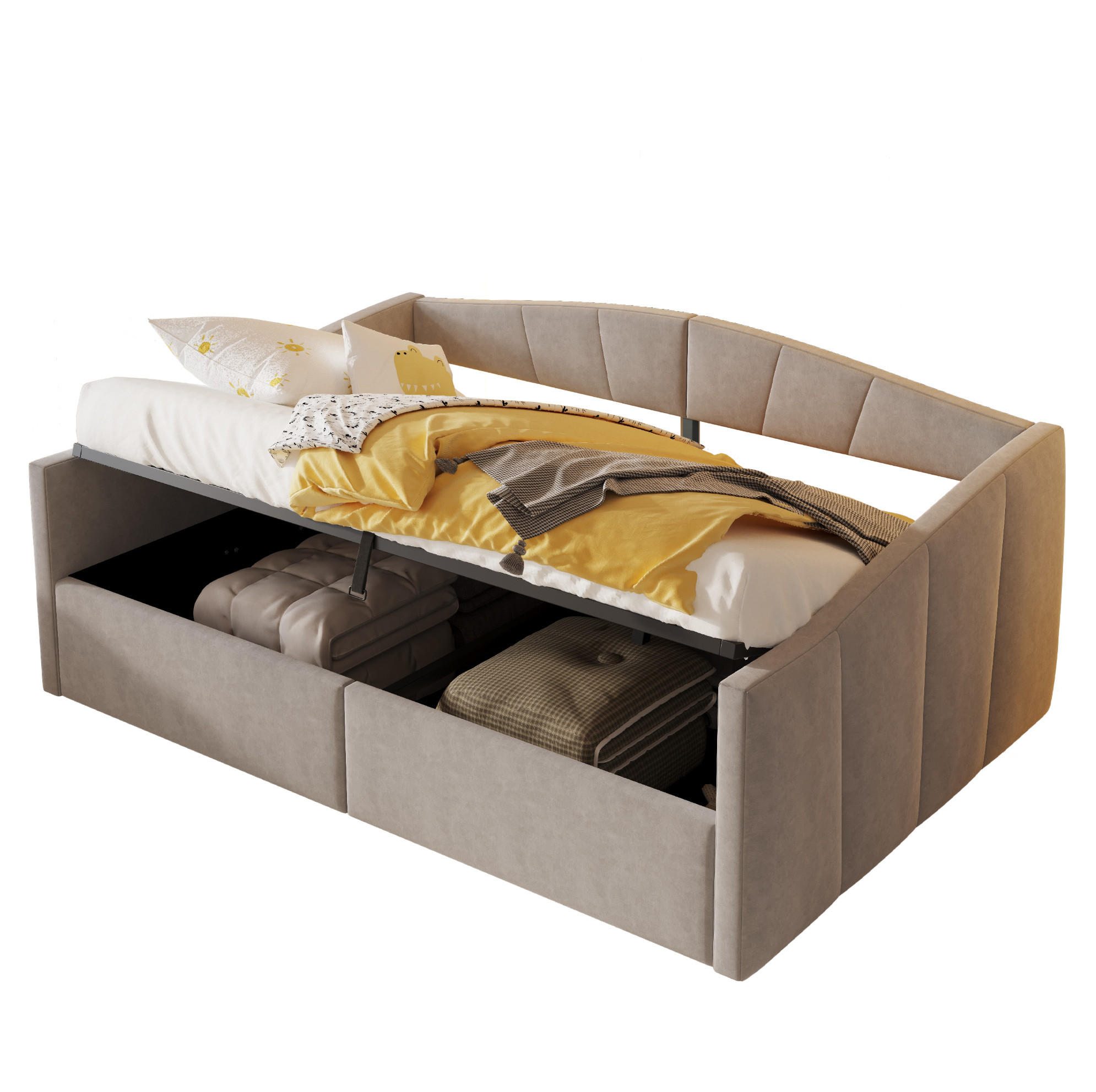 POLSTERBETT Schlafsofa 140/200 cm mit hydraulischem Bettkasten, Lattenrost, Armlehnen und Samtbezug, Hellgrau - Hellgrau, Leder (140/200cm) - Redom