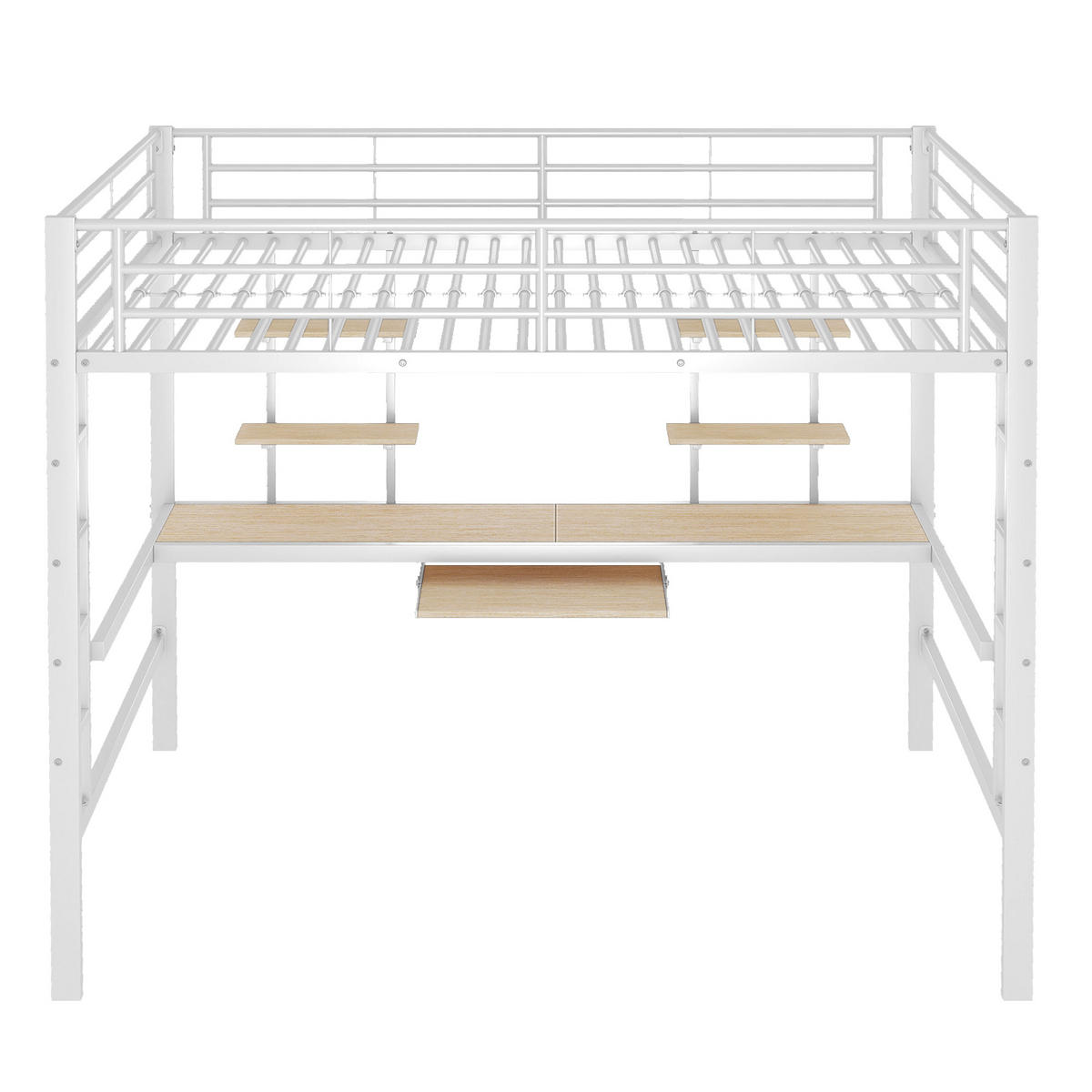 HOCHBETT 140x200cm Weiß Metall Schreibtisch 2 Regale - Weiß, Metall (140/200cm) - FLIEKS