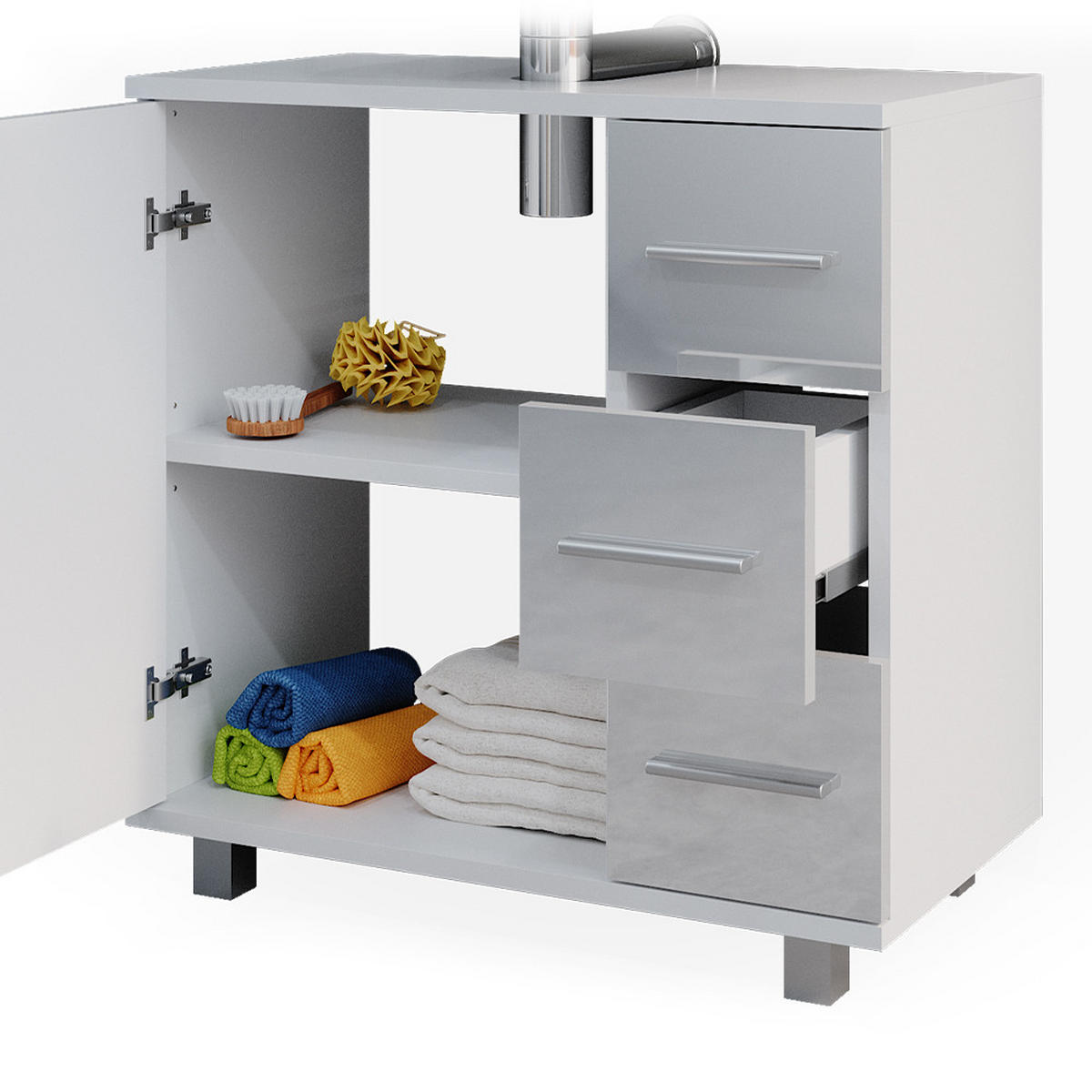 BADMÖBEL-SET Ilias Weiß Hochglanz 2 Teile - Weiß Hochglanz/Weiß, Holzwerkstoff (60/60.8/33cm) - Vicco