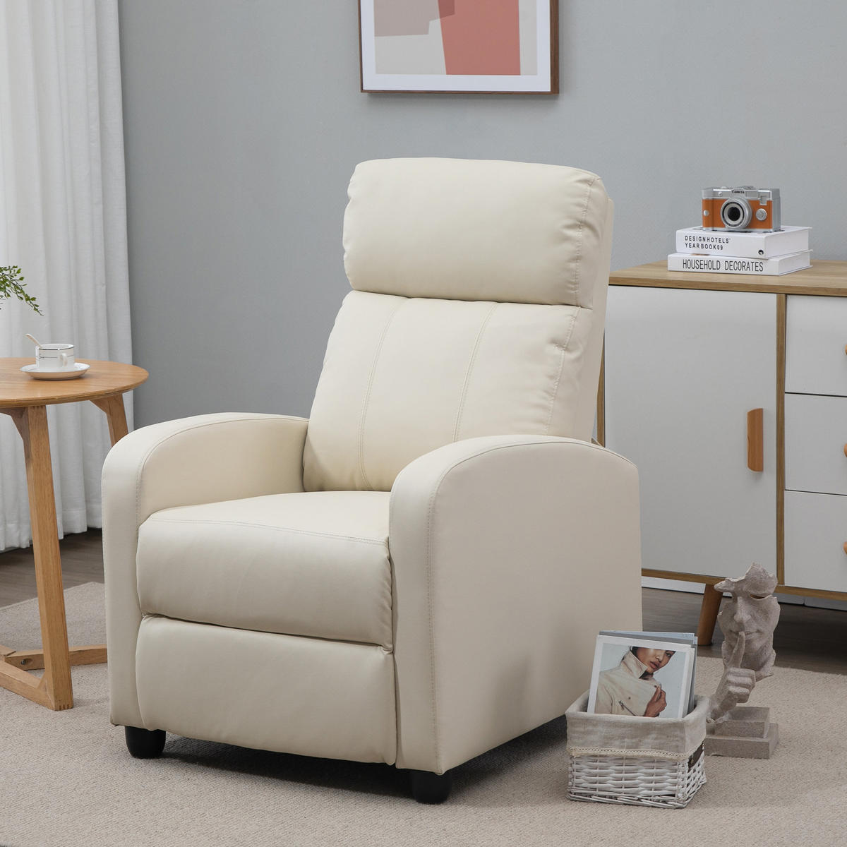 MASSAGESESSEL, Entspannend, Fernbedienung, 8 Programme, verstellbare Lehne, 68x88x98cm, Creme - Multicolor, Holzwerkstoff (68/98/88cm) - FORIOUS