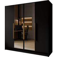KLEIDERSCHRANK Mono Lux mit Speigel, Drehtüren mit Goldene Metallgriffe, Schwarz 200/200/51 cm - Goldfarben/Schwarz, Holzwerkstoff (200/200/51cm) - WFL GROUP