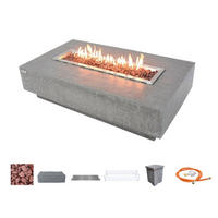 FEUERTISCH HAMPTON Gasfeuerstelle aus GF-Beton - 4-tlg. Set inkl. Glasumrandung, Brennerabdeckung und Gasflaschen-Abdeckung - Hellgrau, Naturmaterialien (81/35/142cm) - Elementi